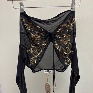 Black and Gold Embellished Crop Blouse